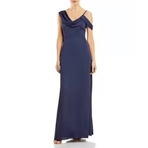 AQUA One Shoulder Backless Long Evening Gown Navy Blue Size 6 Formal Dress